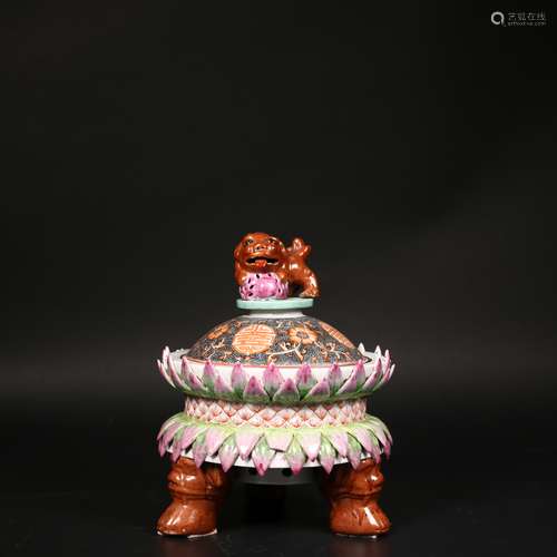 A Rare famille rose tripot Censer,Qianlong marks