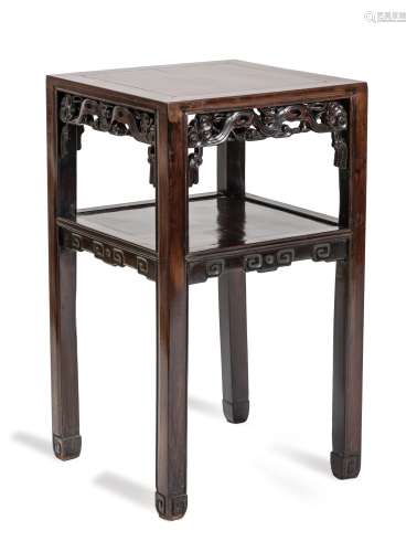 A SQUARE WOODEN TWO-STOREY HIGH TABLE, QING DYNASTY