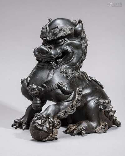 A MING DYNASTY BRONZE CENSER IN BUDDHIST LION SHAPE, 17th CENTURY