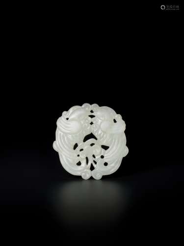 A WHITE JADE QING DYNASTY ‘DOUBLE PHOENIX’ PENDANT