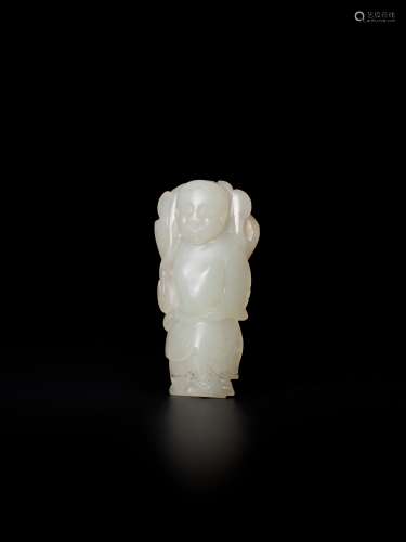 A WHITE JADE QING DYNASTY ‘LUCKY GOD’ MINIATURE PENDANT
