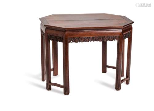 AN OCTAGONAL WOODEN SIDE TABLE, QING DYNASTY
