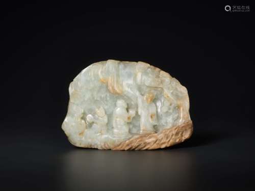 A FINE CELADON AND BROWN JADE MOUNTAIN BOULDER, QIANLONG