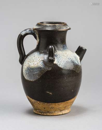 A LUSHAN TANG DYNASTY PHOSPHATIC-SPLASHED OVIFORM EWER