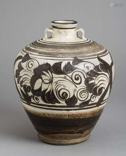 A CIZHOU WHITE-GROUND BROWN SLIP PAINTED MEIPING BOTTLE VASE, NORTHERN SONG – JIN DYNASTY