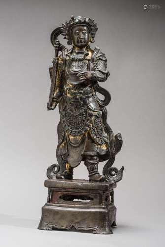 A LARGE BRONZE FIGURE OF GUARDIAN ZENG ZHANG, MING DYNASTY