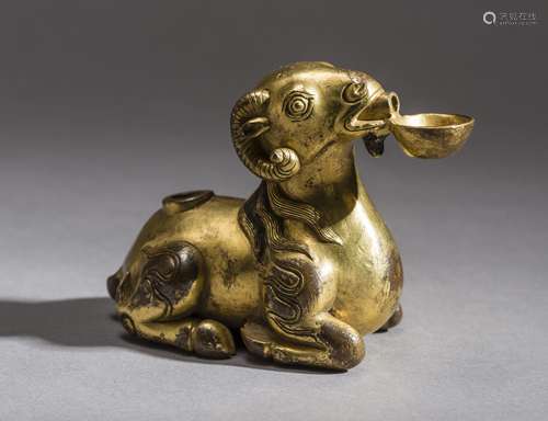 A FIRE GILT ‘RAM’ WATER DROPPER, YONGZHENG MARK