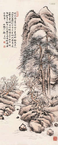 郑文焯（1856～1918） 山水 轴 设色纸本