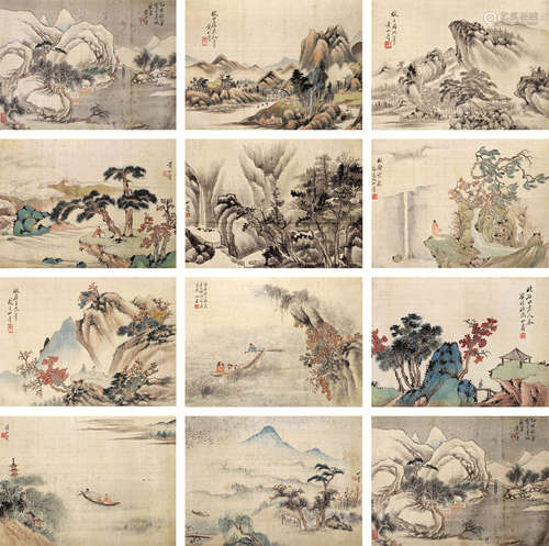 黄山寿（1855～1919） 1885年作 山水 册页 设色绢本