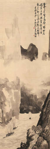 王震（1867～1938） 1922年作 峡江帆客图 轴 水墨绢本