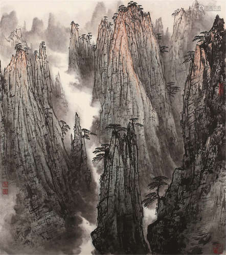 孙日晓（b.1935） 黄山奇峰 镜心 设色纸本