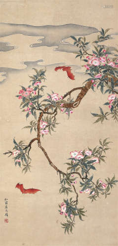 屈兆麟（1866～1937） 花鸟 轴 设色绢本