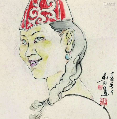 刘临（b.1959） 2017年作 女骑手 镜心 设色纸本