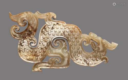 A SINUOUS S-SHAPED DRAGON WITH A PHOENIX AND CURLED APPENDAGES