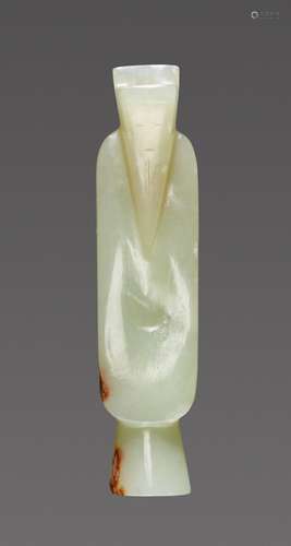 AN ELEGANT MINIATURE FIGURINE OF A STANDING MAN IN HIGHLY POLISHED PALE GREEN JADE