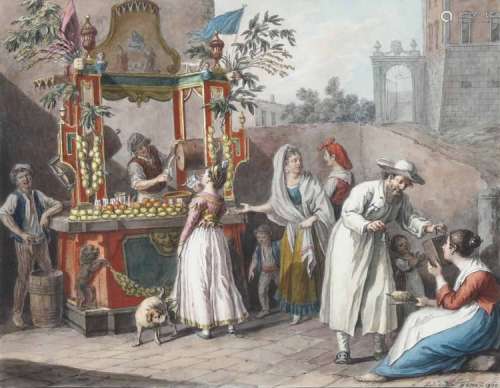 Saverio della Gatta (1758 - 1828), L’Acquaiolo Napoletano, 1822 Friggitore di zeppole, Venditrice di uova, L’acquaiolo ambulante, 1823