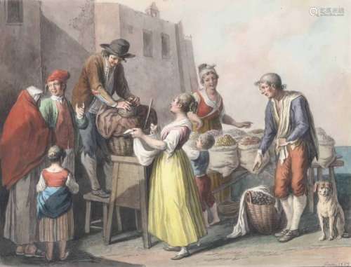 Saverio della Gatta (1758 - 1828), Venditore di castagne e legumi secchi, 1823 Venditore di sorbetto al minuto e Franfellicaro napoletano, 1823