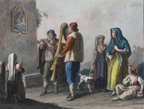 Saverio della Gatta (1758 - 1828), Scampagnari che fanno la novena di Natale, 1823 Il torronaro napoletano, 1823