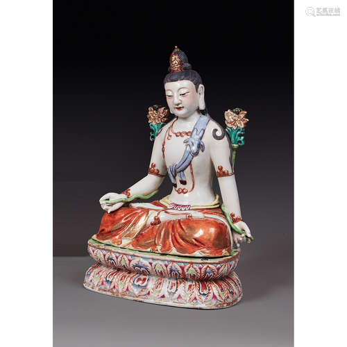 GRANDE STATUETTE DE BODHISATTVA SUR SON SOCLE