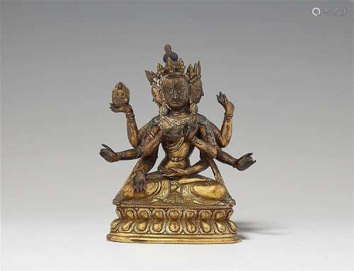 A Sinotibetan gilt bronze figure of Ushnishavijaya. 18th century