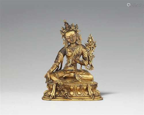 A Sinotibetan gilt bronze figure of a green Tara. 18th century