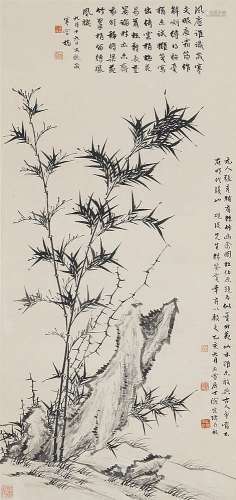 Bamboo and rock. Hanging scroll. Ink on paper. Inscription to the right, da
