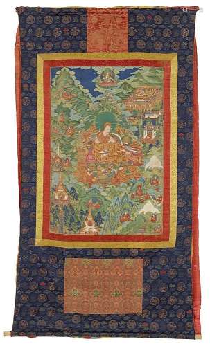An important Tibetan thangka of the Panchen Lama Ensapa Lobzang Dondrub (1505 - 1564). 18th/19th century