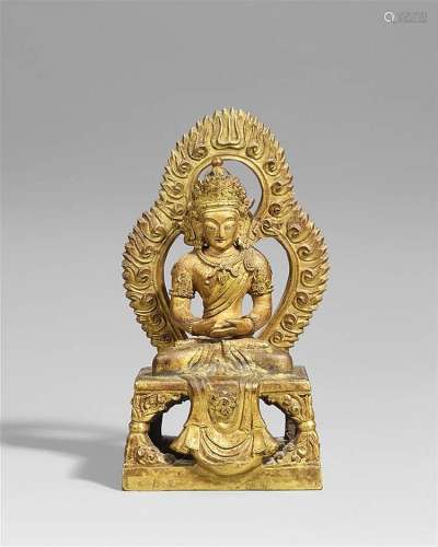 A Sinotibetan gilt bronze figure of Buddha Amitayus. Around 1770