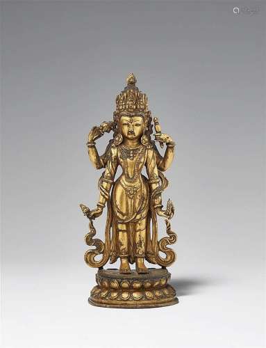A Nepalese gilt bronze figure of Vishnu. 18th century