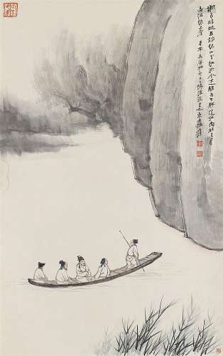 Trip to the red cliff. Hanging scroll. Ink and colour on paper. Inscription