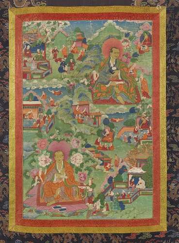 An East Tibetan thangka depicting two arhats. 18th century