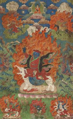 A Tibetan thangka of the five great kings (mahapancaraja). 19th century
