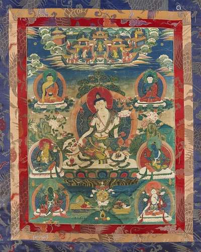 A Tibetan thangka of Simhanada Avalokiteshvara. Late 19th century