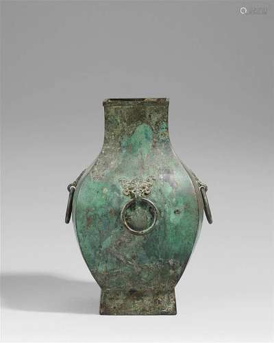 A rectangular bronze vase of fang hu type. Han dynasty