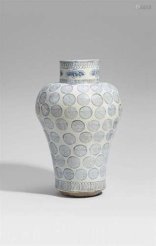 A large blue and white vase. Korea. Joseon dynasty, 19th century
