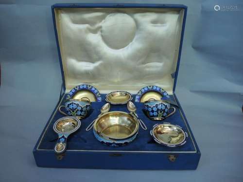 Russian Enamel Tea Set