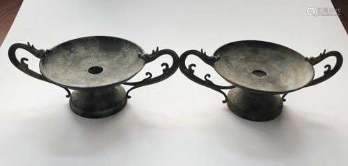 Pair of Chinese Bronze Candle Holders