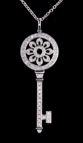 Tiffany Platinum Diamond Key Pendant
