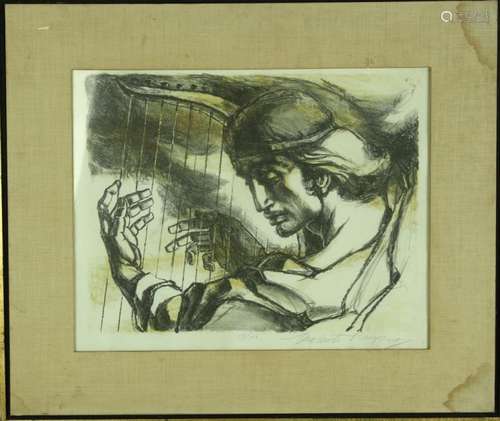 Print of a Man Playing Harp