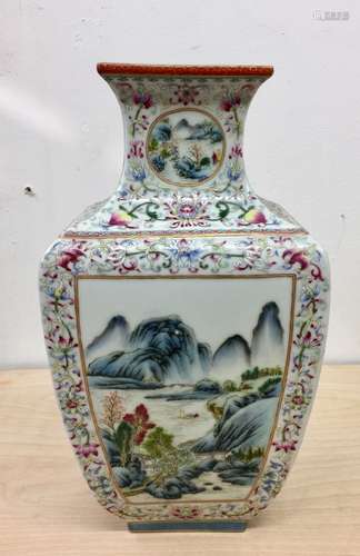 Chinese Famille Rose Square Vase