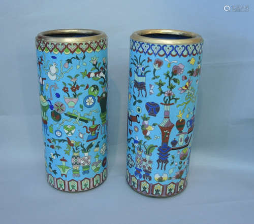 Pair of Chinese Cloisonne Cylinder Vases