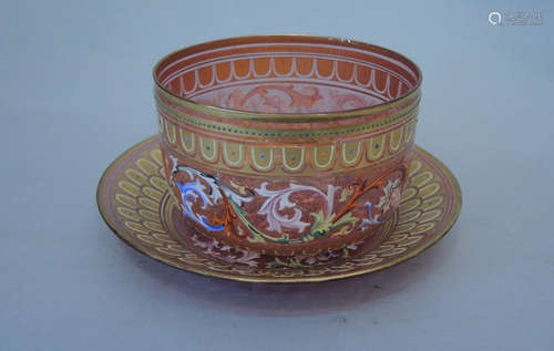 Bohemian Moser Cranberry Glass Bowl and Dish