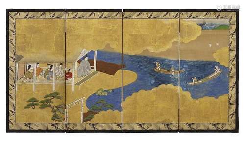 A small four-panel screen by an anonymous painter. 19th century