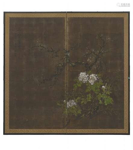 A two-panel screen by Senshû. Dated 1923