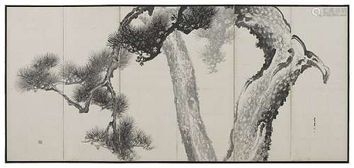 A six-panel screen by Untei. 20th century