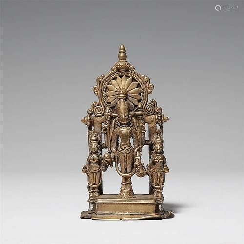 A probably Himachal Pradesh copper alloy altar of a four-armed Vishnu. In the style of the 12th century