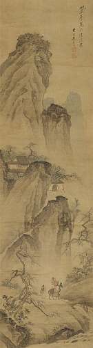 Traveller in a landscape. Hanging scroll. Ink and colour on silk. Inscripti