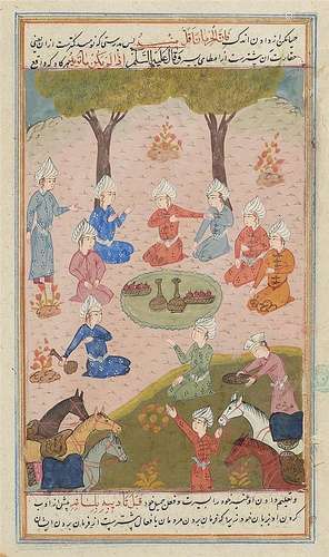 Seven Persian manuscript pages by an anonymous painter. 20th century