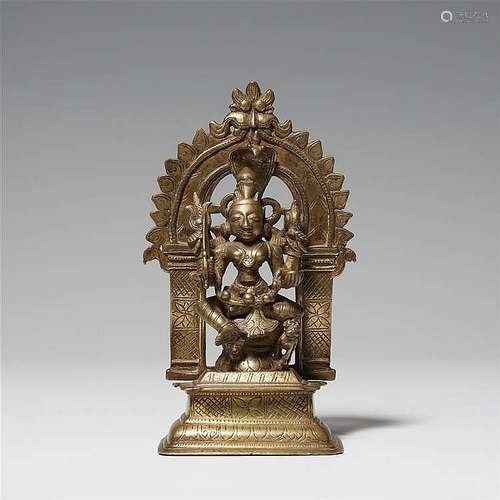 A Rajasthani copper alloy altar of a four-armed Durga. 19th century