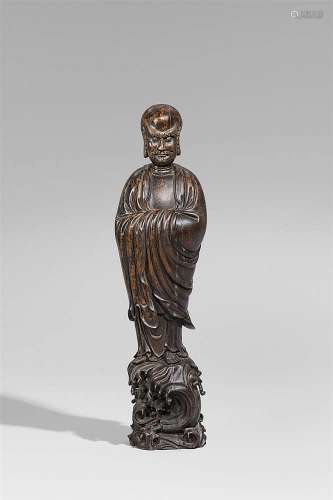 A large wood figure of the Patriarch Bodhidharma (chin. Damo). 19th century